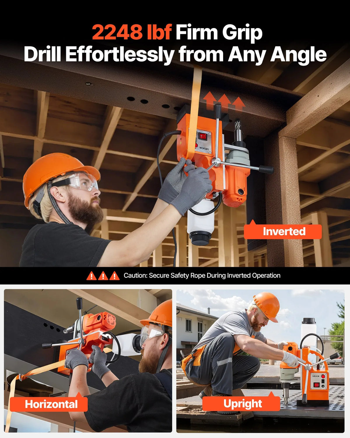 VEVOR Magnetic Drill Press, 1200 W, 38 mm Drilling Diameter, 10,000 N Magnetic Force, 900 RPM Speed, Weldon Chuck, Efficient Cooling, for Metal Surfaces, Industrial and Home Use
