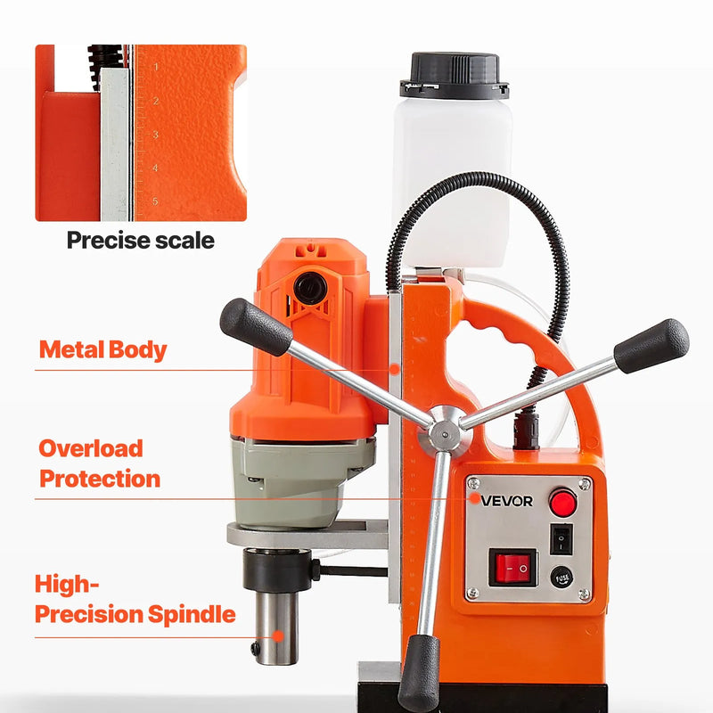 VEVOR magnētiskā urbjmašīna, 1200 W, 38 mm urbuma diametrs, 10 000 N magnētiskais spēks, 900 apgr./min. ātrums, ar Weldon stiprinājumu, efektīva dzesēšana, metāla virsmām, rūpniecībai un mājas darbiem