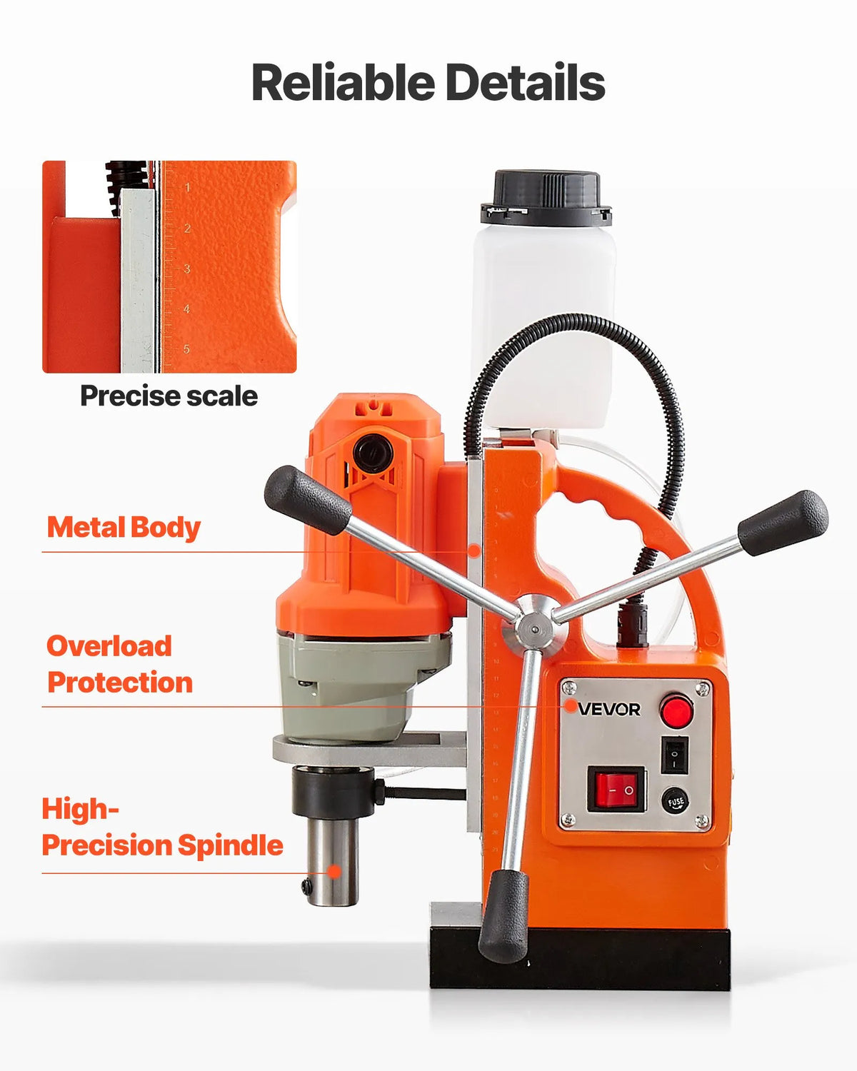 VEVOR Magnetic Drill Press, 1200 W, 38 mm Drilling Diameter, 10,000 N Magnetic Force, 900 RPM Speed, Weldon Chuck, Efficient Cooling, for Metal Surfaces, Industrial and Home Use