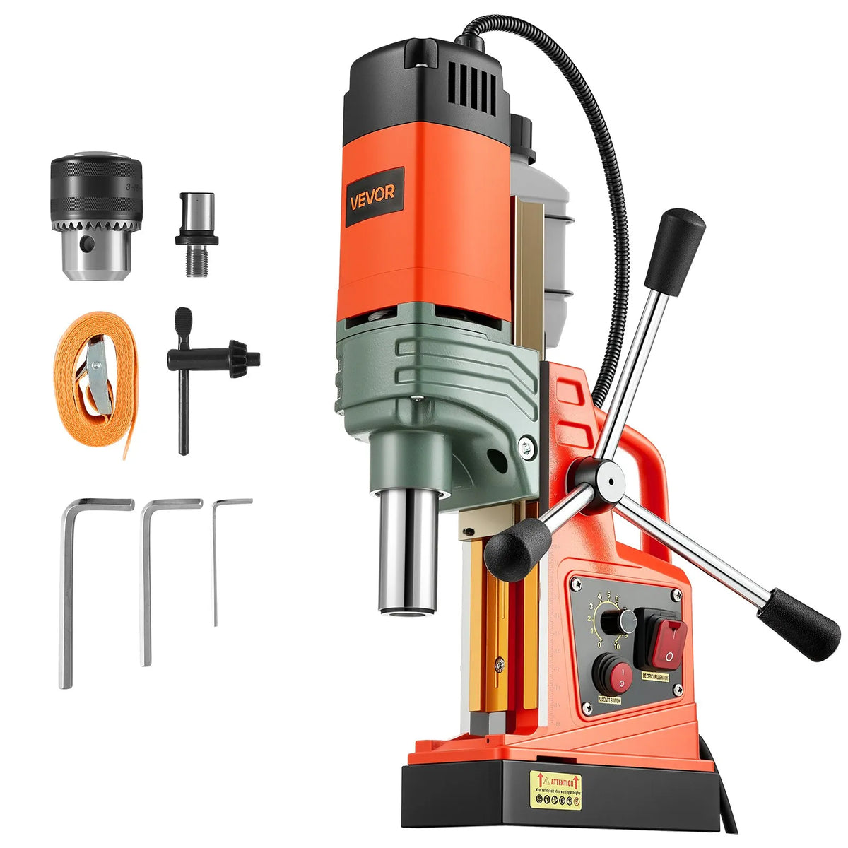 VEVOR Magnetic Drill Press, 1350 W, 50 mm Drilling Diameter, 12,500 N Powerful Portable Magnetic Drill, 0–800 RPM Adjustable Speed, with Weldon Shank, for Metal Surfaces, Industrial and Home Use
