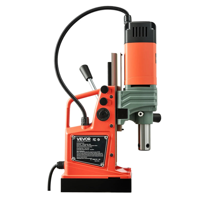 VEVOR magnētiskā urbjmašīna, 1350 W, 50 mm urbuma diametrs, 12 500 N jaudīga pārnēsājama magnētiskā urbjmašīna, 0–800 apgr./min regulējams ātrums, ar Weldon kātu, metāla virsmām, rūpniecībai un mājas darbiem