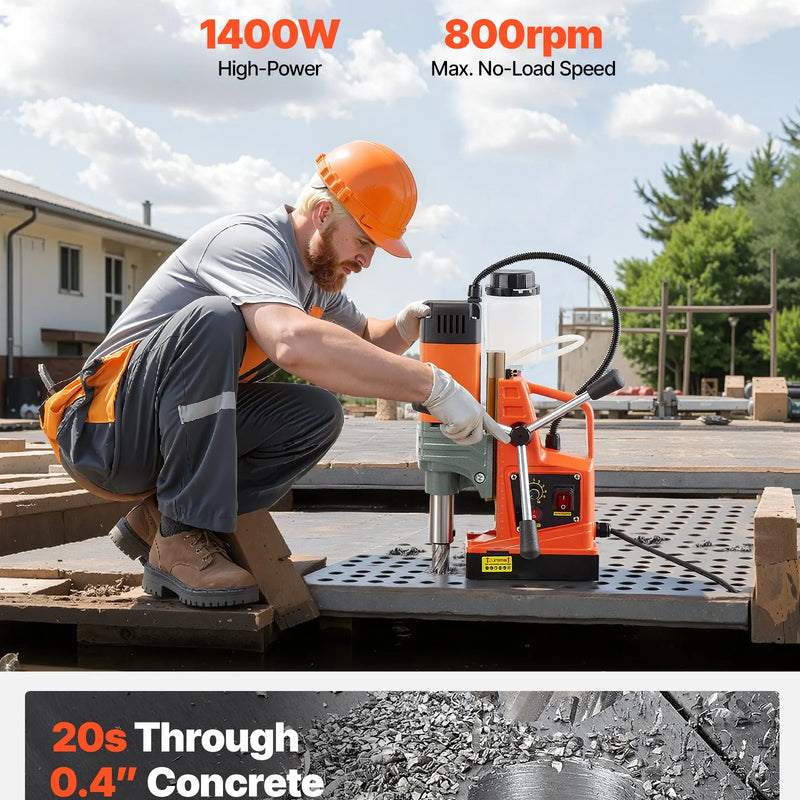 VEVOR magnētiskā urbjmašīna, 1350 W, 50 mm urbuma diametrs, 12 500 N jaudīga pārnēsājama magnētiskā urbjmašīna, 0–800 apgr./min regulējams ātrums, ar Weldon kātu, metāla virsmām, rūpniecībai un mājas darbiem