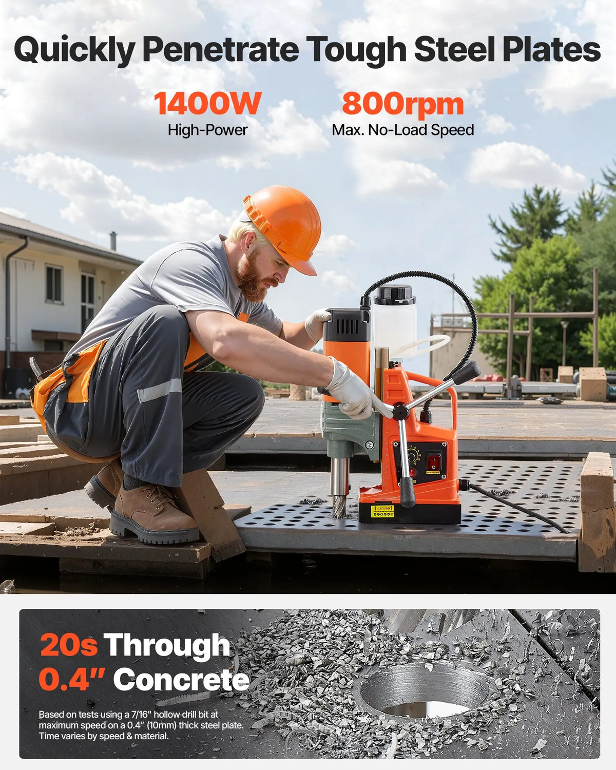 VEVOR Magnetic Drill Press, 1350 W, 50 mm Drilling Diameter, 12,500 N Powerful Portable Magnetic Drill, 0–800 RPM Adjustable Speed, with Weldon Shank, for Metal Surfaces, Industrial and Home Use