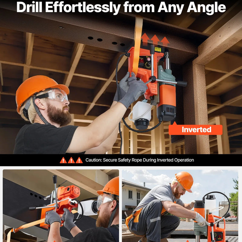 VEVOR magnētiskā urbjmašīna, 1350 W, 50 mm urbuma diametrs, 12 500 N jaudīga pārnēsājama magnētiskā urbjmašīna, 0–800 apgr./min regulējams ātrums, ar Weldon kātu, metāla virsmām, rūpniecībai un mājas darbiem