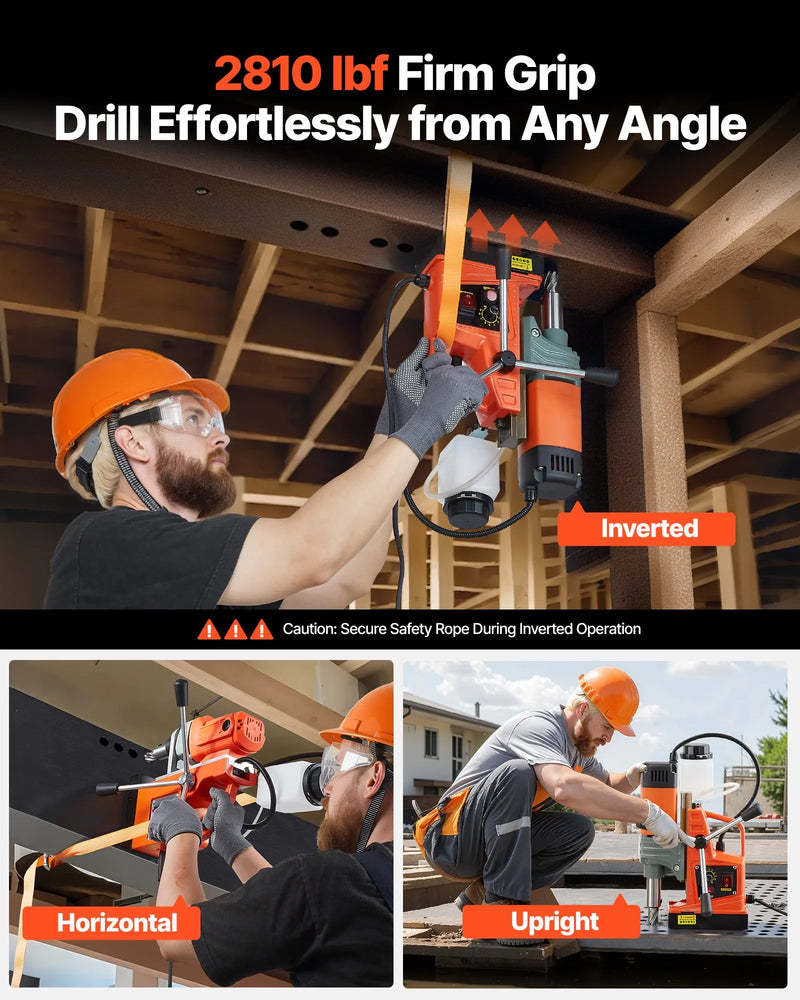 VEVOR magnētiskā urbjmašīna, 1350 W, 50 mm urbuma diametrs, 12 500 N jaudīga pārnēsājama magnētiskā urbjmašīna, 0–800 apgr./min regulējams ātrums, ar Weldon kātu, metāla virsmām, rūpniecībai un mājas darbiem