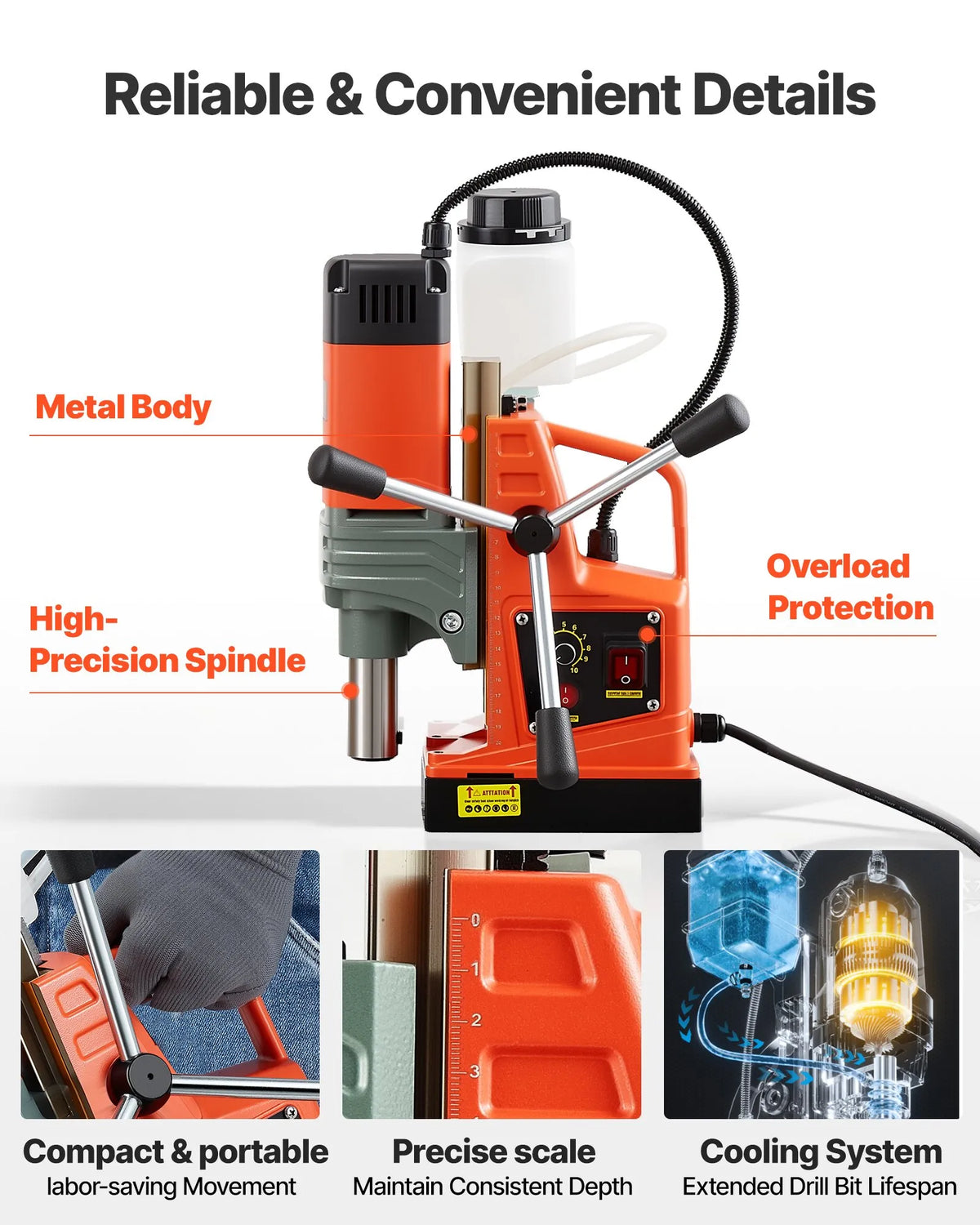 VEVOR Magnetic Drill Press, 1350 W, 50 mm Drilling Diameter, 12,500 N Powerful Portable Magnetic Drill, 0–800 RPM Adjustable Speed, with Weldon Shank, for Metal Surfaces, Industrial and Home Use