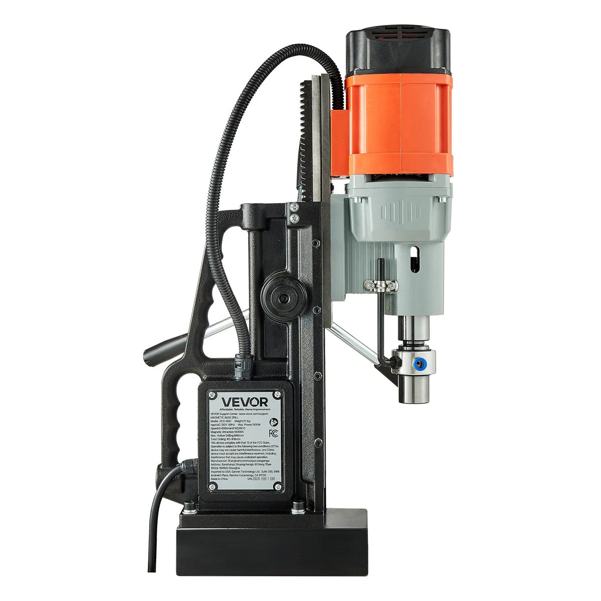 VEVOR Magnetic Drill Press, 1500 W, 60 mm Drilling Diameter, 13,000 N Powerful Magnetic Drill, 0–600 RPM Adjustable Speed, Morse Taper, M3–M16 Tapping, for Metal Surfaces, Industrial and DIY