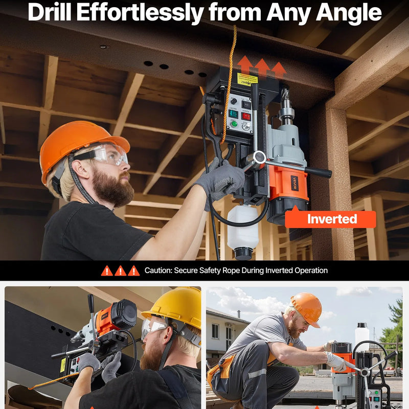 VEVOR magnētiskā urbjmašīna, 1500 W, 60 mm urbuma diametrs, 13 000 N jaudīga magnētiskā urbjmašīna, 0–600 apgr./min regulējams ātrums, Morse konuss, M3–M16 vītņošana, metāla virsmām, rūpniecībai un mājas darbiem