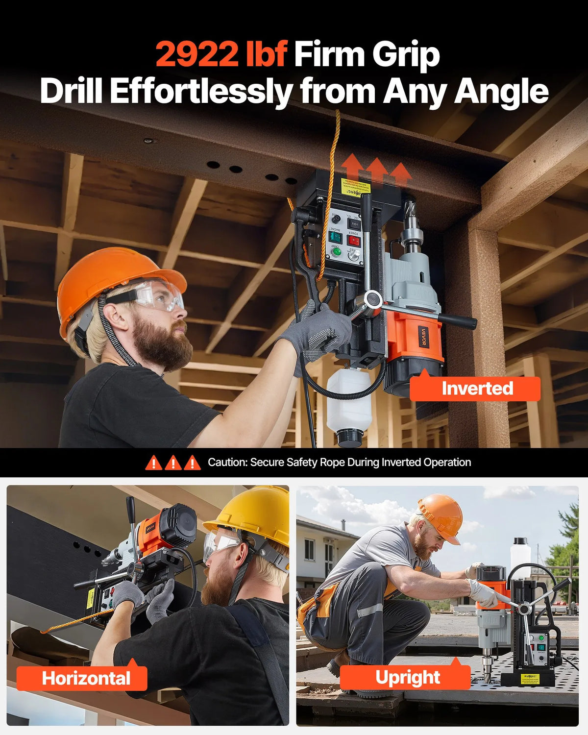 VEVOR Magnetic Drill Press, 1500 W, 60 mm Drilling Diameter, 13,000 N Powerful Magnetic Drill, 0–600 RPM Adjustable Speed, Morse Taper, M3–M16 Tapping, for Metal Surfaces, Industrial and DIY