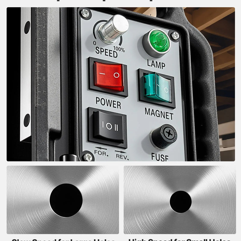 VEVOR magnētiskā urbjmašīna, 1500 W, 60 mm urbuma diametrs, 13 000 N jaudīga magnētiskā urbjmašīna, 0–600 apgr./min regulējams ātrums, Morse konuss, M3–M16 vītņošana, metāla virsmām, rūpniecībai un mājas darbiem