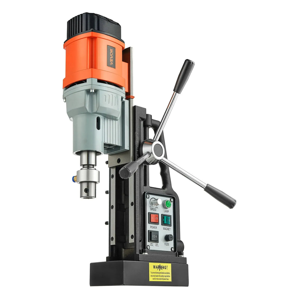 VEVOR Magnetic Drill Press, 1500 W, 60 mm Drilling Diameter, 13,000 N Powerful Magnetic Drill, 0–600 RPM Adjustable Speed, Morse Taper, M3–M16 Tapping, for Metal Surfaces, Industrial and DIY