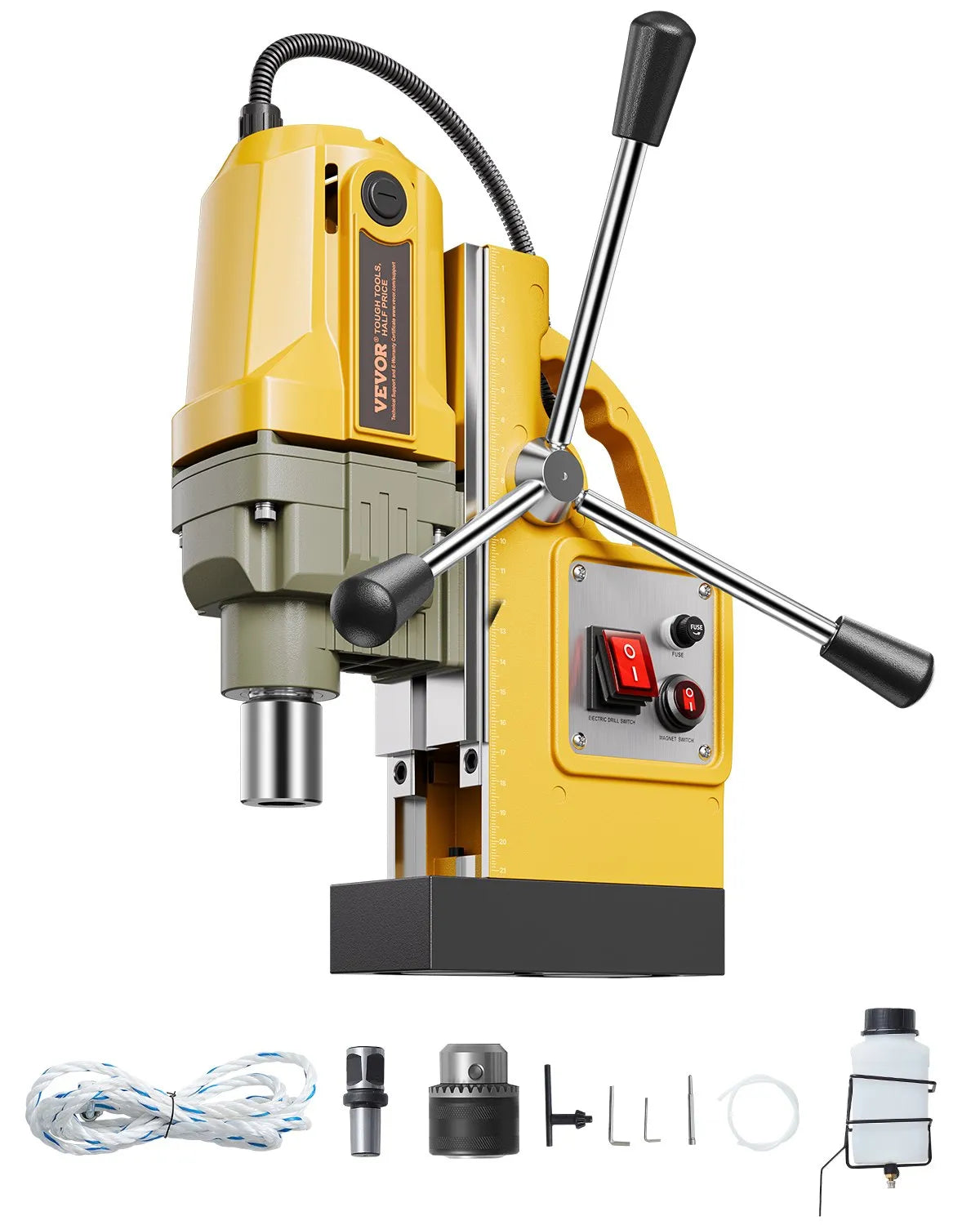 VEVOR Magnetic Drill Press, 1400 W Motor, 40 mm Drilling Diameter, 12,500 N Portable Electric Magnetic Drill, 800 RPM No-Load Speed, Metal Surface Drilling Machine for Industrial and Home Use