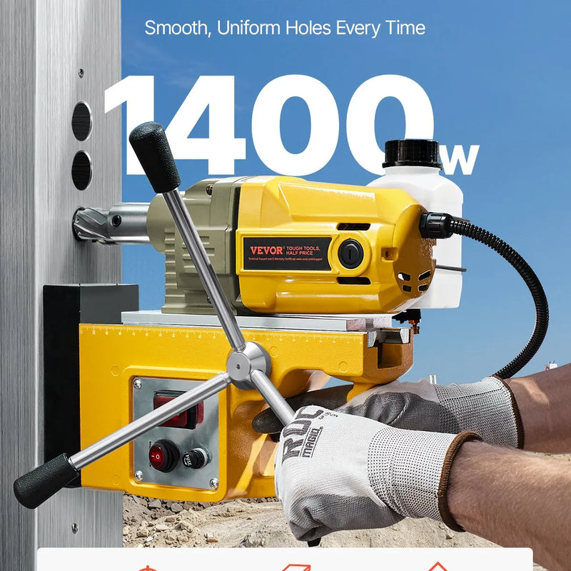 VEVOR magnētiskā urbjmašīna, 1400 W motors, 40 mm urbuma diametrs, 12 500 N pārnēsājama elektriskā magnētiskā urbjmašīna, 800 apgr./min bezslodzes ātrums, urbjmašīna metāla virsmām, rūpniecībai un mājas darbiem