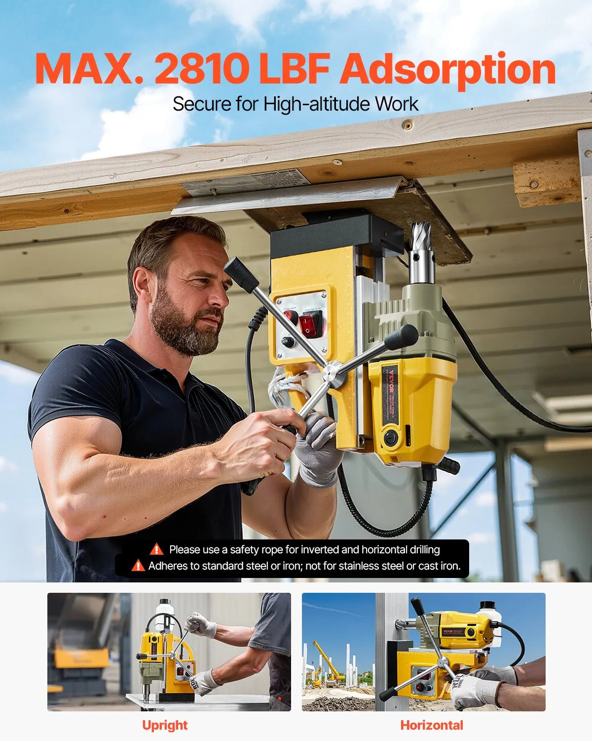 VEVOR Magnetic Drill Press, 1400 W Motor, 40 mm Drilling Diameter, 12,500 N Portable Electric Magnetic Drill, 800 RPM No-Load Speed, Metal Surface Drilling Machine for Industrial and Home Use