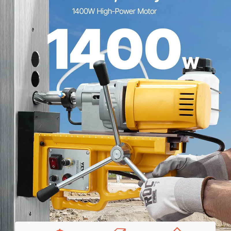 VEVOR magnētiskā urbjmašīna, 1400 W motors, 50 mm urbuma diametrs, 13 000 N pārnēsājama elektriskā magnētiskā urbjpresa, 0–750 apgr./min. maināms ātrums, urbjmašīna metāla virsmām, rūpniecības un mājas darbiem