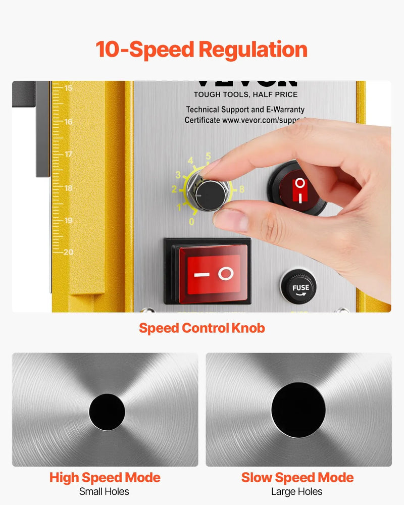 VEVOR magnētiskā urbjmašīna, 1400 W motors, 50 mm urbuma diametrs, 13 000 N pārnēsājama elektriskā magnētiskā urbjpresa, 0–750 apgr./min. maināms ātrums, urbjmašīna metāla virsmām, rūpniecības un mājas darbiem