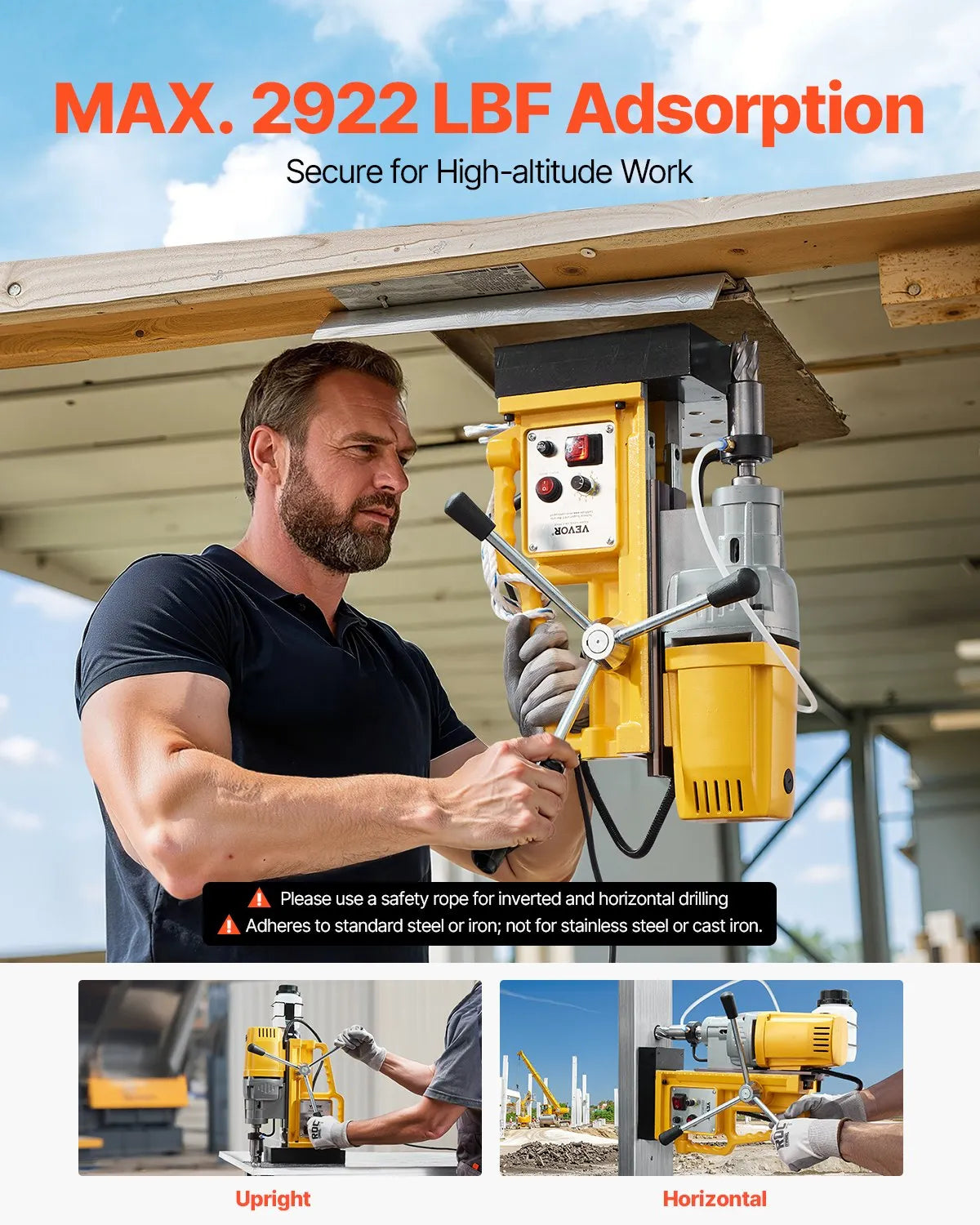 VEVOR Magnetic Drill Press, 1400 W Motor, 50 mm Drilling Diameter, 13,000 N Portable Electric Magnetic Drill Press, 0–750 RPM Variable Speed, Metal Drilling Machine for Industrial and Home Use
