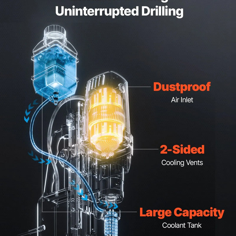 VEVOR magnētiskā urbjmašīna, 1400 W motors, 50 mm urbuma diametrs, 13 000 N pārnēsājama elektriskā magnētiskā urbjpresa, 0–750 apgr./min. maināms ātrums, urbjmašīna metāla virsmām, rūpniecības un mājas darbiem