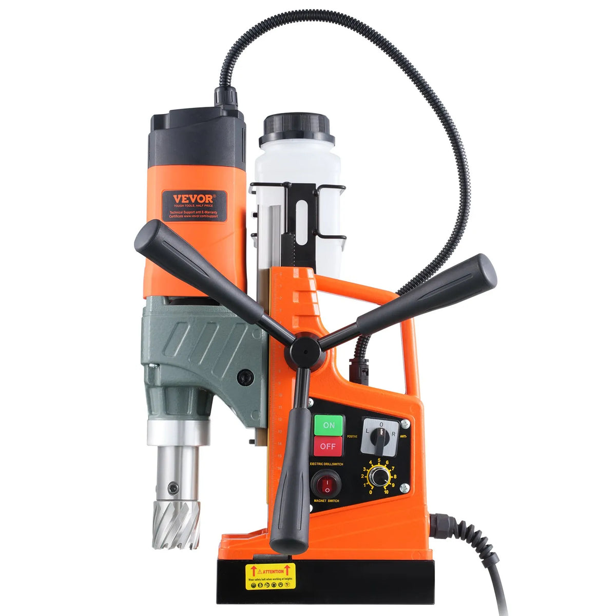 VEVOR Magnetic Drill Press, 1450 W Motor, 40 mm Drilling Diameter, 12,500 N Portable Electric Magnetic Drill Press with 2 Core Drills, Variable Speed, Metal Surface Drilling Machine for Home and Industrial Use