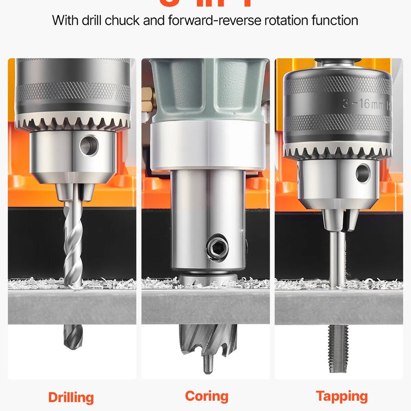VEVOR magnētiskā urbjmašīna, 1450 W motors, 40 mm urbuma diametrs, 12 500 N pārnēsājama elektriskā magnētiskā urbjpresa, ar 2 serdeņa urbjiem, maināms ātrums, urbjmašīna metāla virsmām, mājas un rūpniecības darbiem
