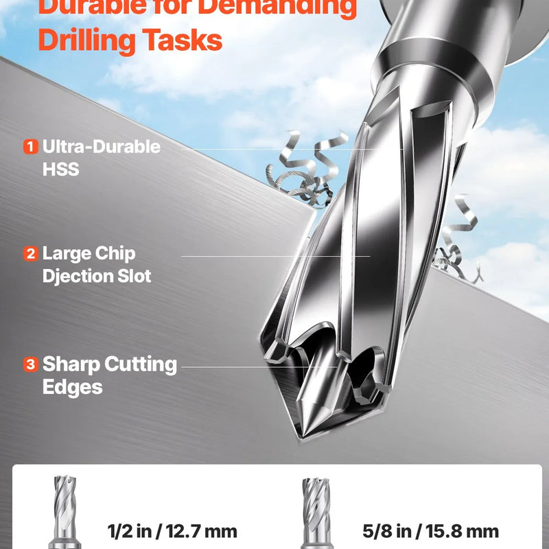 VEVOR magnētiskā urbjmašīna, 1450 W motors, 40 mm urbuma diametrs, 12 500 N pārnēsājama elektriskā magnētiskā urbjpresa, ar 2 serdeņa urbjiem, maināms ātrums, urbjmašīna metāla virsmām, mājas un rūpniecības darbiem