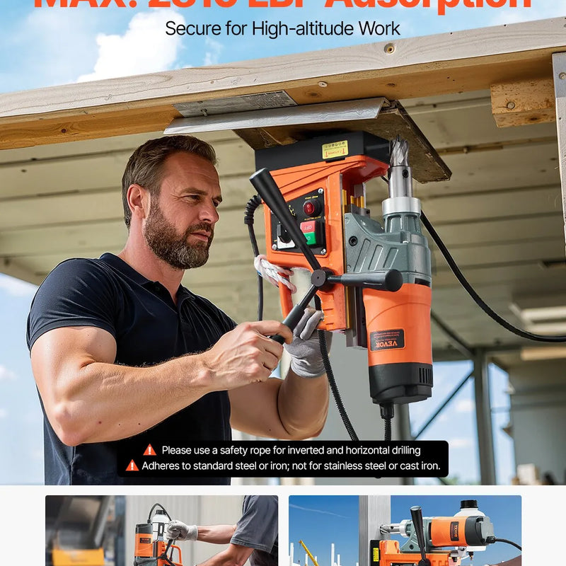 VEVOR magnētiskā urbjmašīna, 1450 W motors, 40 mm urbuma diametrs, 12 500 N pārnēsājama elektriskā magnētiskā urbjpresa, ar 2 serdeņa urbjiem, maināms ātrums, urbjmašīna metāla virsmām, mājas un rūpniecības darbiem