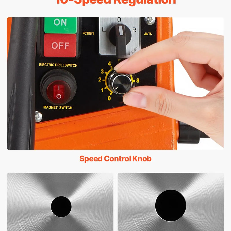 VEVOR magnētiskā urbjmašīna, 1450 W motors, 40 mm urbuma diametrs, 12 500 N pārnēsājama elektriskā magnētiskā urbjpresa, ar 2 serdeņa urbjiem, maināms ātrums, urbjmašīna metāla virsmām, mājas un rūpniecības darbiem