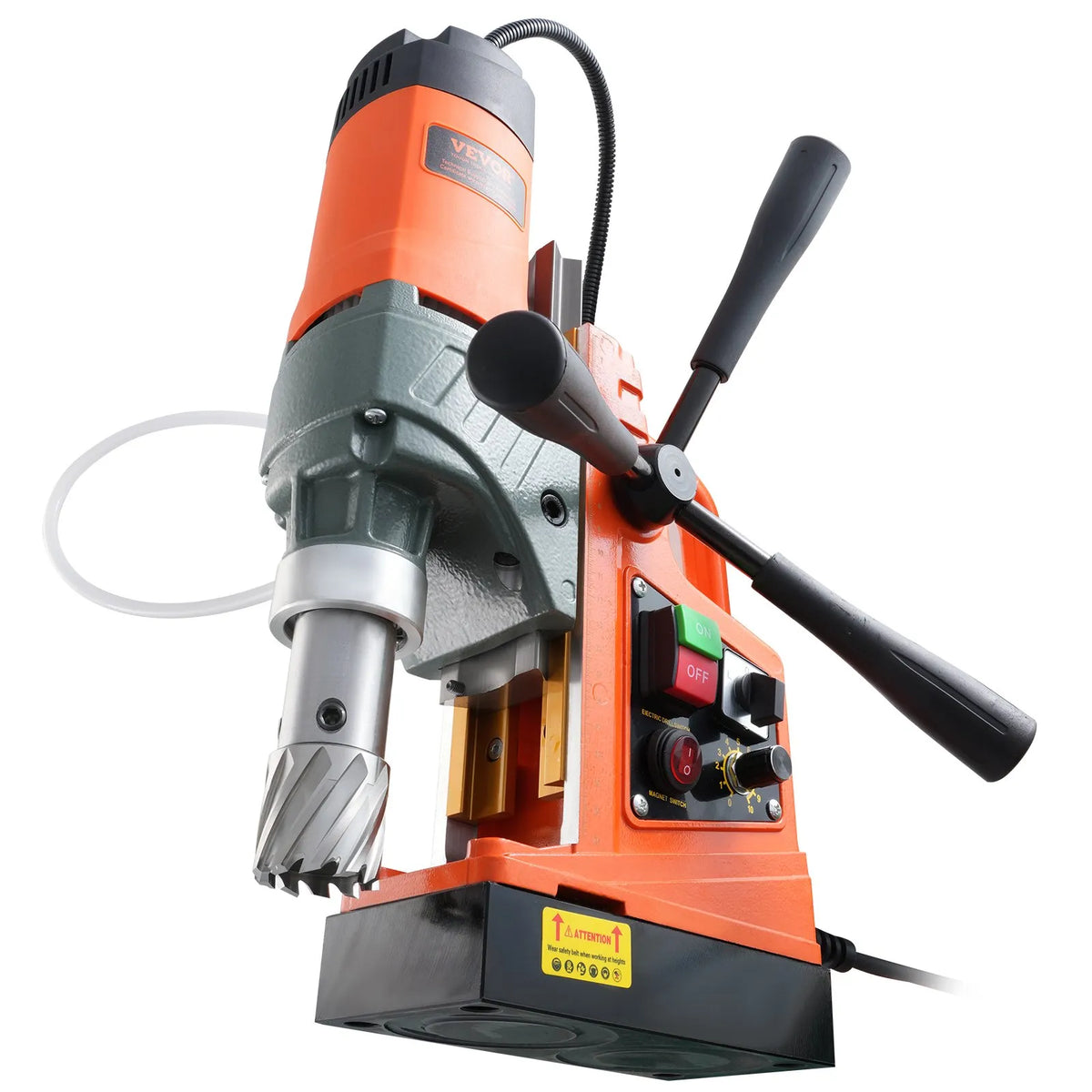 VEVOR Magnetic Drill Press, 1450 W Motor, 40 mm Drilling Diameter, 12,500 N Portable Electric Magnetic Drill Press with 2 Core Drills, Variable Speed, Metal Surface Drilling Machine for Home and Industrial Use