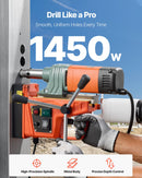 VEVOR magnētiskā urbjmašīna, 1450 W, urbšanas diametrs līdz 50 mm, magnētiskais spēks 13 000 N, regulējams ātrums, 6 kroņurbji, metāla virsmām