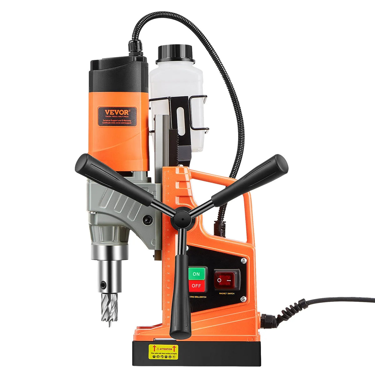 VEVOR Magnetic Drill Press, 1450 W Motor, 40.6 mm Drilling Diameter, 12.5 kN Magnetic Holding Force, Portable Electric Magnetic Drill with 11 Annular Cutters, 850 RPM for Metal Surfaces and Workshops