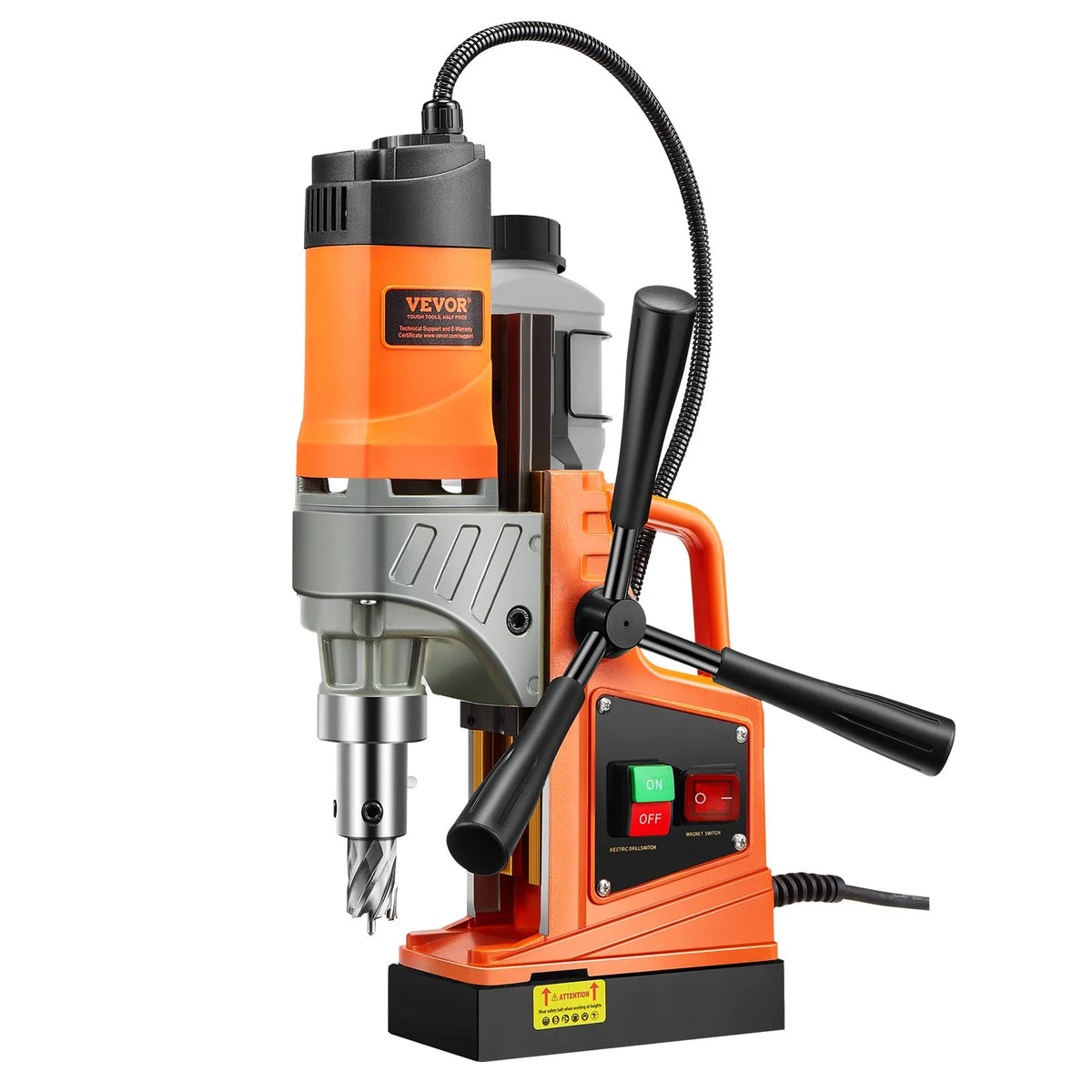 VEVOR Magnetic Drill Press, 1450 W Motor, 40.6 mm Drilling Diameter, 12.5 kN Magnetic Holding Force, Portable Electric Magnetic Drill with 11 Annular Cutters, 850 RPM for Metal Surfaces and Workshops