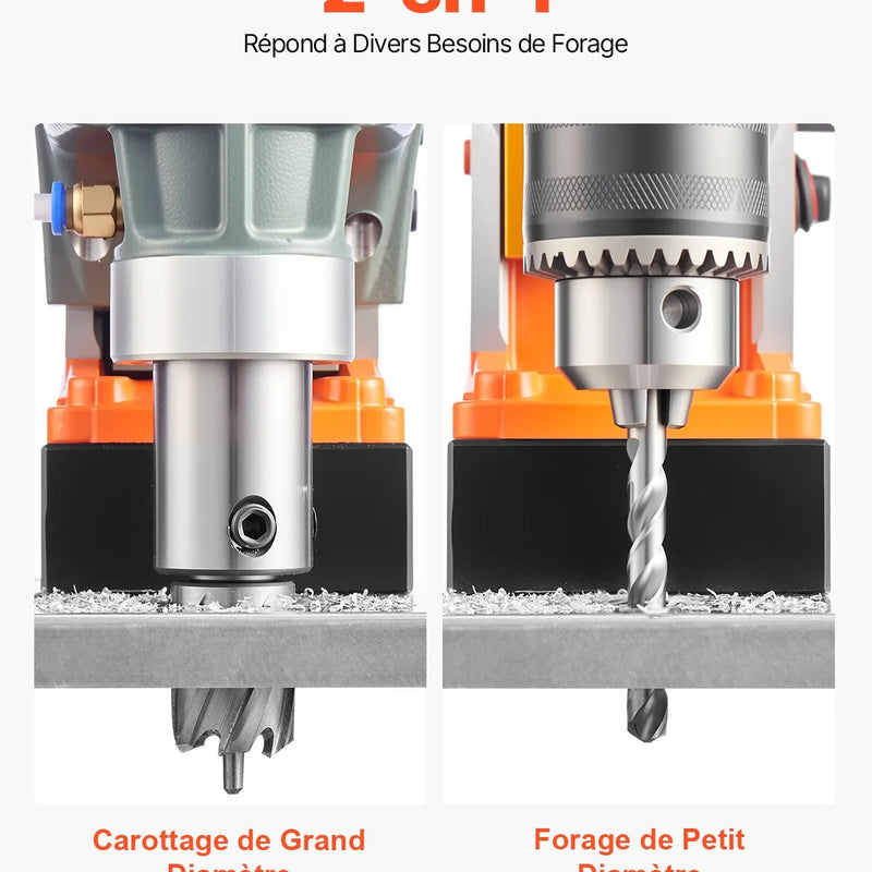 VEVOR magnētiskā urbjmašīna, 1450 W motors, 40,6 mm urbuma diametrs, 12,5 kN magnētiskā noturība, pārnēsājama elektriskā magnētiskā urbjpresa ar 11 vainagurbjiem, 850 apgr./min metāla virsmām un darbnīcām