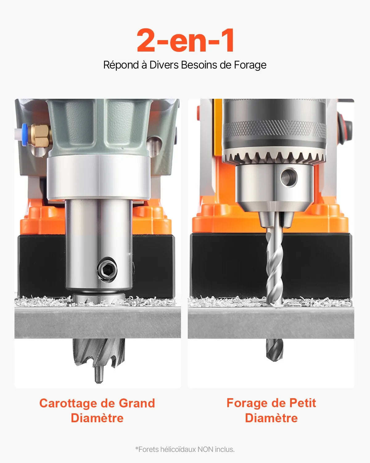 VEVOR Magnetic Drill Press, 1450 W Motor, 40.6 mm Drilling Diameter, 12.5 kN Magnetic Holding Force, Portable Electric Magnetic Drill with 11 Annular Cutters, 850 RPM for Metal Surfaces and Workshops