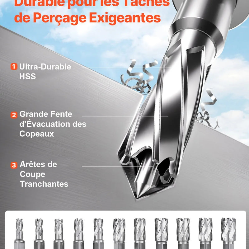 VEVOR magnētiskā urbjmašīna, 1450 W motors, 40,6 mm urbuma diametrs, 12,5 kN magnētiskā noturība, pārnēsājama elektriskā magnētiskā urbjpresa ar 11 vainagurbjiem, 850 apgr./min metāla virsmām un darbnīcām