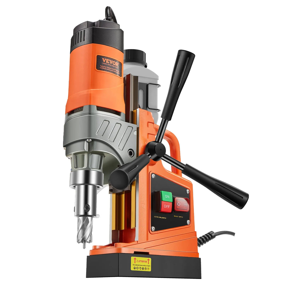 VEVOR Magnetic Drill Press, 1450 W Motor, 40.6 mm Drilling Diameter, 12.5 kN Magnetic Holding Force, Portable Electric Magnetic Drill with 11 Annular Cutters, 850 RPM for Metal Surfaces and Workshops