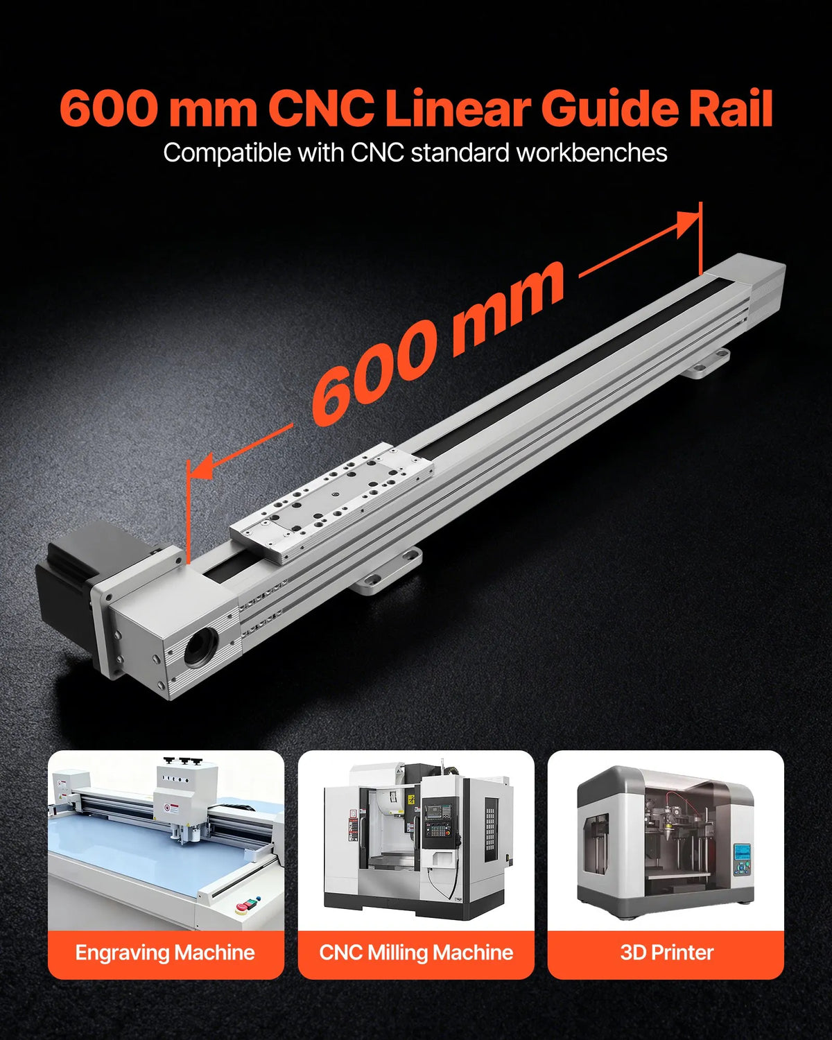 VEVOR Linear Guide 600 mm with Belt Drive and NEMA 34 Stepper Motor, High Speed, for CNC Mills and 3D Printers
