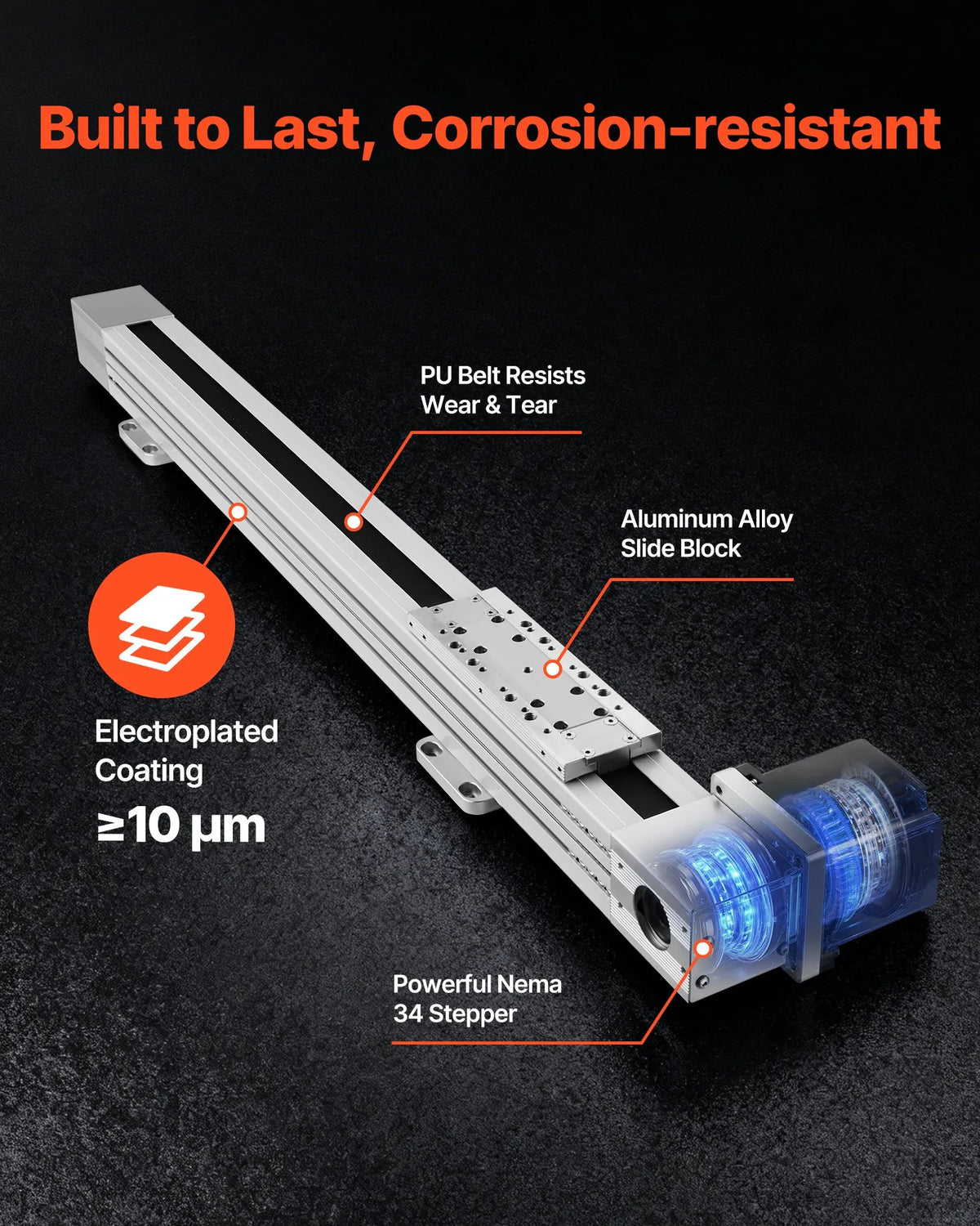 VEVOR Linear Guide 600 mm with Belt Drive and NEMA 34 Stepper Motor, High Speed, for CNC Mills and 3D Printers