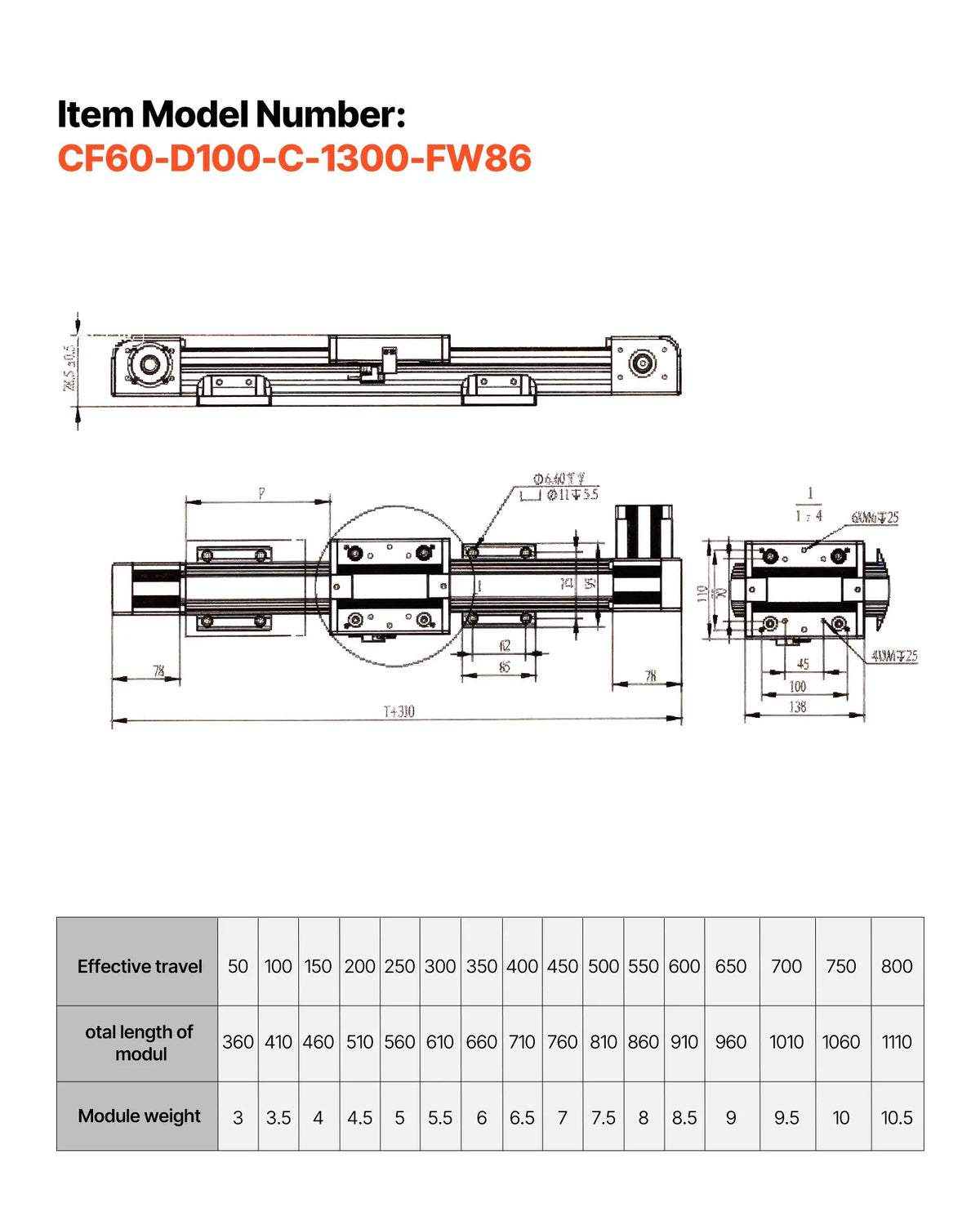 VEVOR lineaarjuhik 1300 mm rihmajami ja NEMA 34 sammmootoriga, kiire, CNC-freesidele ja 3D-printeritele