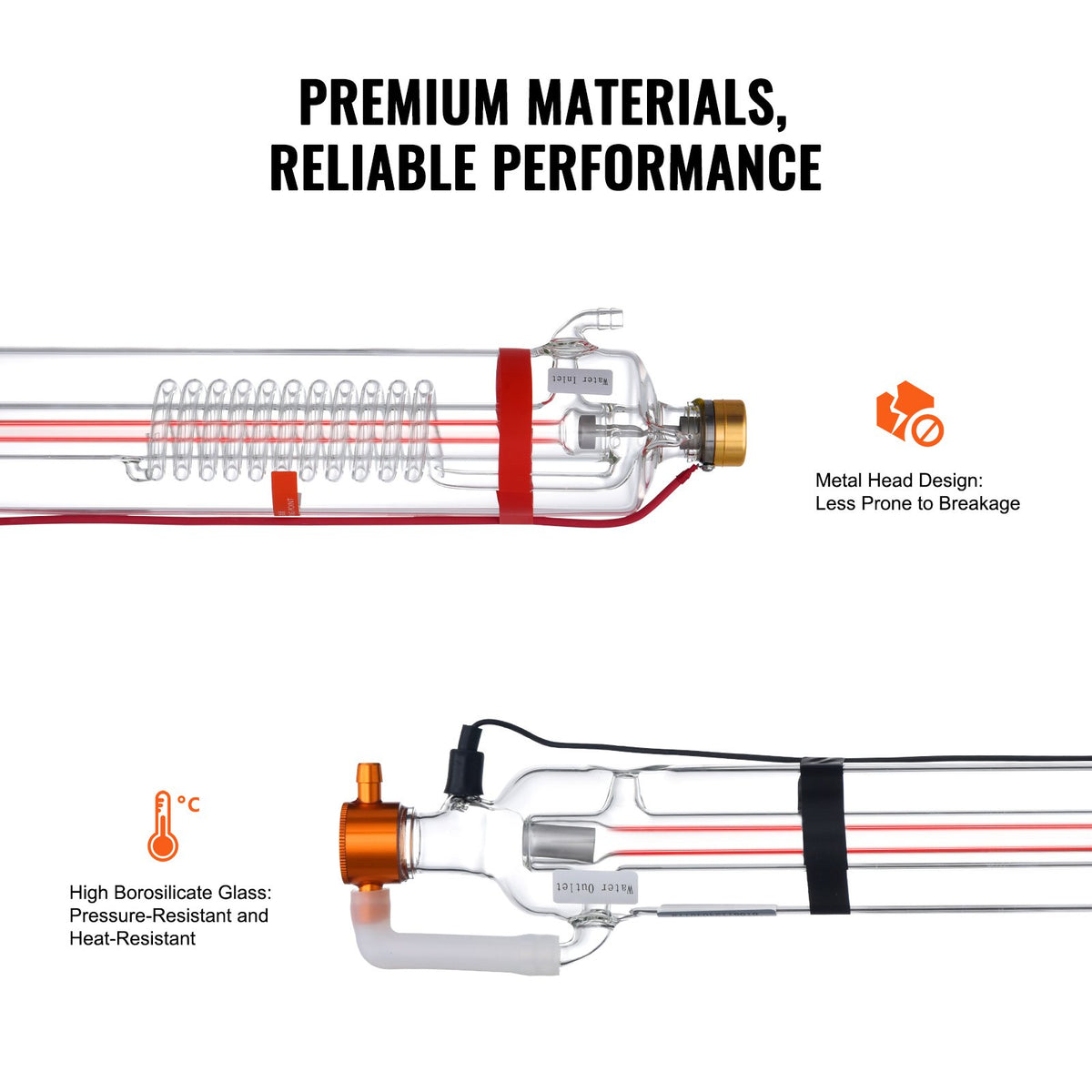VEVOR CO₂ Laser Tube 90 W, 1250 mm, Borosilicate Glass