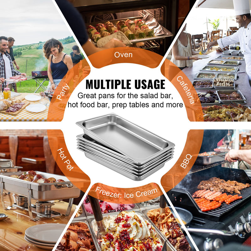 VEVOR 6 gab. Tvaika galda trauki, 8,5 L, nerūsējošais tērauds, 530 x 325 x 66 mm