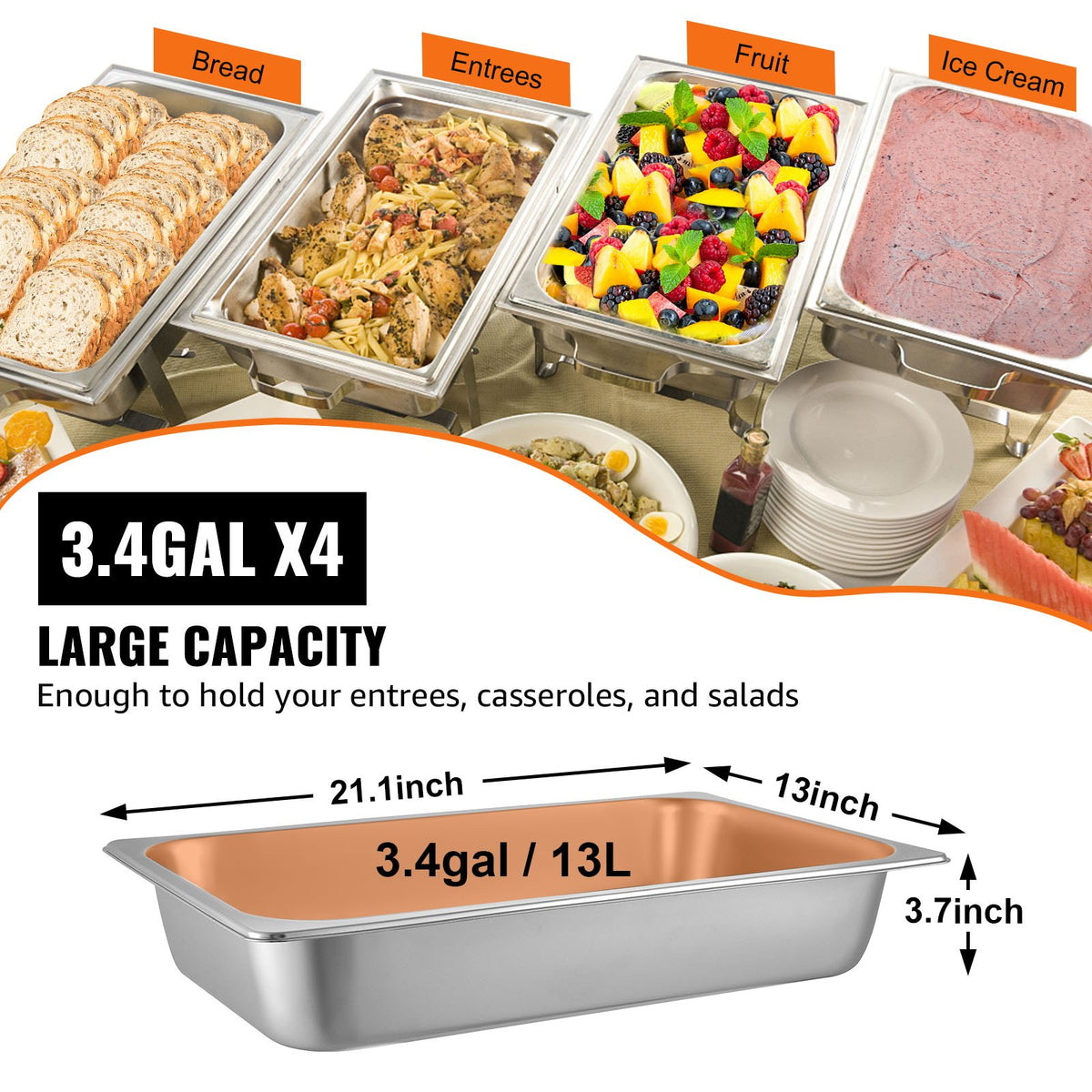 VEVOR GN trauki 4 gab., 13 l, 53 × 32,5 × 10 cm, nerūsējošā tērauda