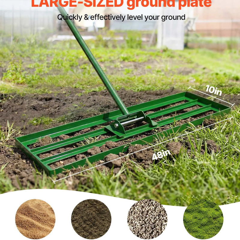 VEVOR zāliena līdzināšanas grābeklis 1220 × 254 mm, pastiprināts zāliena līdzināšanas instruments ar 1980 mm tērauda pagarināto rokturi, piemērots dārzam, golfa zālienam un saimniecībai - ZEMLETES.LV