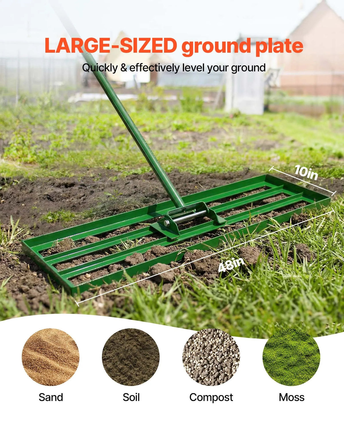 VEVOR zāliena līdzināšanas grābeklis 1220 × 254 mm, pastiprināts zāliena līdzināšanas instruments ar 1980 mm tērauda pagarināto rokturi, piemērots dārzam, golfa zālienam un saimniecībai - ZEMLETES.LV