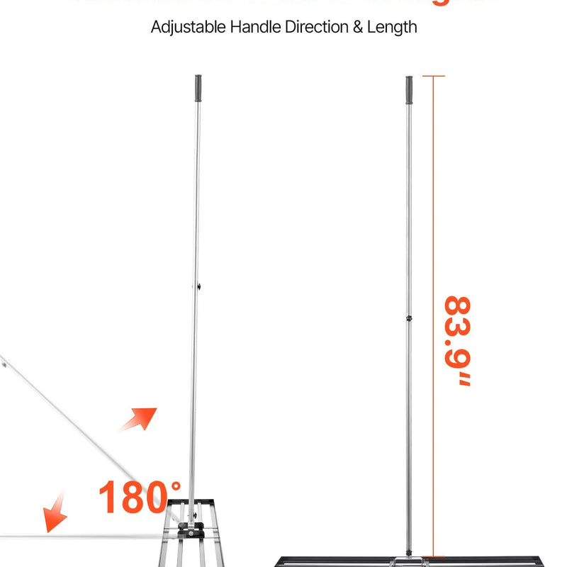 VEVOR zāliena izlīdzināšanas grābeklis ar 213 cm rokturi, 1219 × 254 mm zemes plāksne, pret rūsu noturīgs oglekļa tērauda augsnes izlīdzināšanas instruments ar 2 augstuma regulēšanas līmeņiem, zālienam, pagalmam un golfa laukumiem