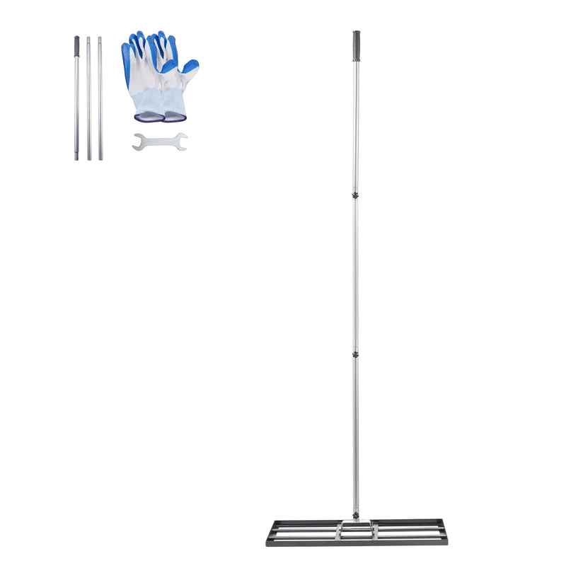 VEVOR zāliena izlīdzināšanas grābeklis ar 213 cm rokturi, 762 × 254 mm zemes plāksne, pret rūsu noturīgs oglekļa tērauda augsnes izlīdzināšanas instruments ar 3 augstuma regulēšanas līmeņiem, zālienam, pagalmam un golfa laukumiem
