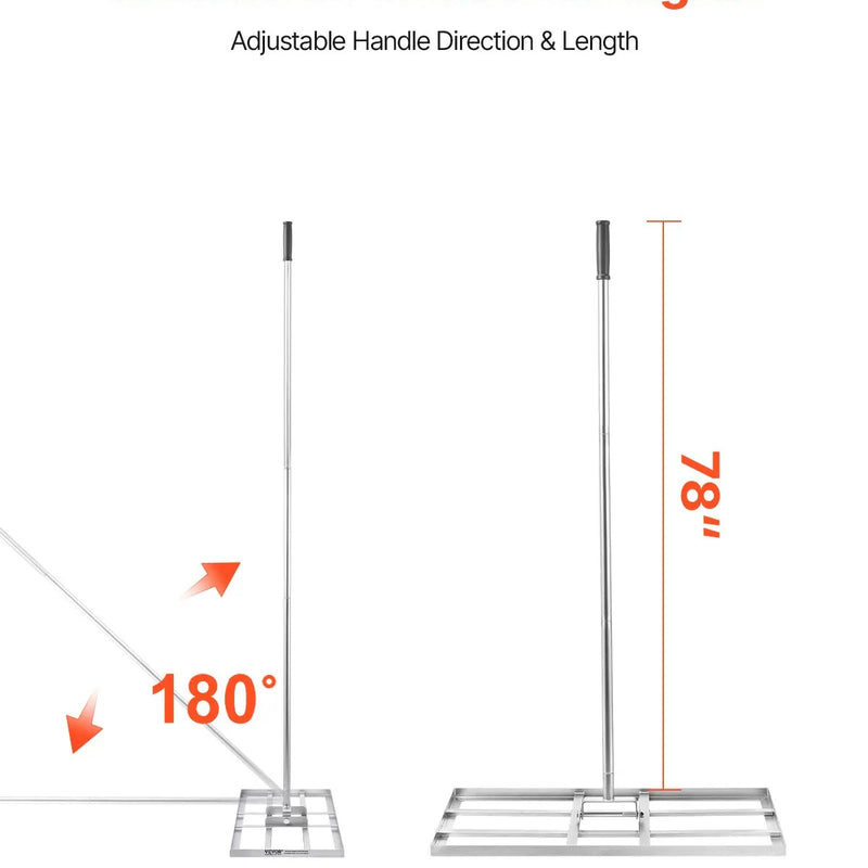 VEVOR zāliena līdzināšanas grābeklis ar 2130 mm rokturi, 1220 × 254 mm plāksni, oglekļa tērauda zāliena līdzinātājs ar 2 regulējamiem augstumiem, zāliena izlīdzināšanas instruments pagalmam un golfa laukumiem