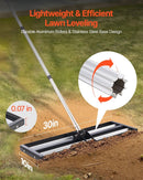 VEVOR zāliena līdzināšanas grābeklis ar rullīti 760 x 254 mm no nerūsējošā tērauda, regulējams rokturis līdz 2130 mm, izturīgs zāliena līdzināšanas instruments dārzam un golfa laukumiem - ZEMLETES.LV