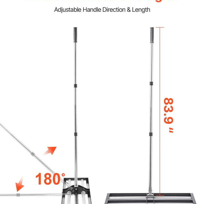 VEVOR zāliena līdzināšanas grābeklis ar rullīti 760 x 254 mm no nerūsējošā tērauda, regulējams rokturis līdz 2130 mm, izturīgs zāliena līdzināšanas instruments dārzam un golfa laukumiem - ZEMLETES.LV