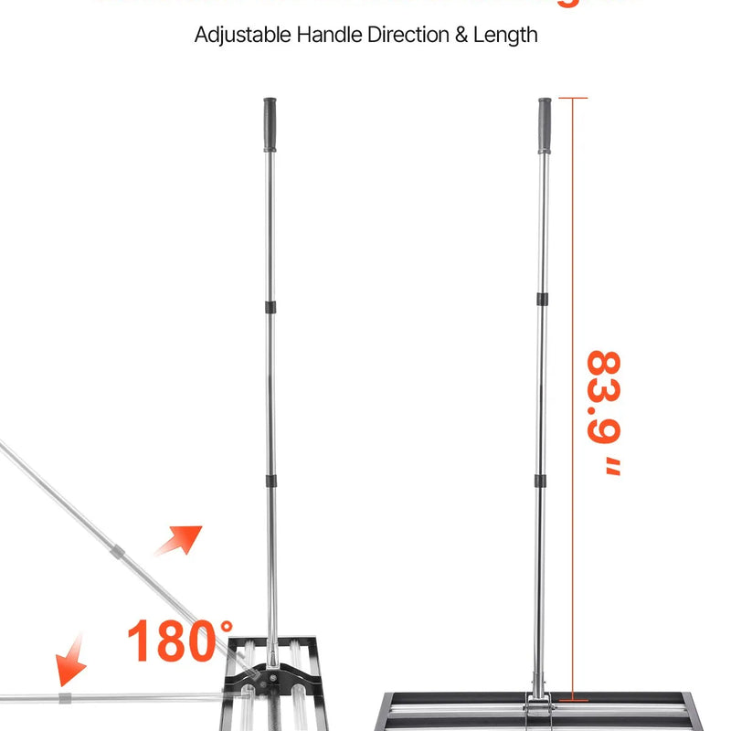 VEVOR zāliena izlīdzināšanas grābeklis ar regulējamu 213 cm rokturi, 760 × 254 mm zemes plāksne, izturīgs un pret rūsu noturīgs metāla augsnes izlīdzināšanas instruments zālienam, pagalmam un golfa laukumiem