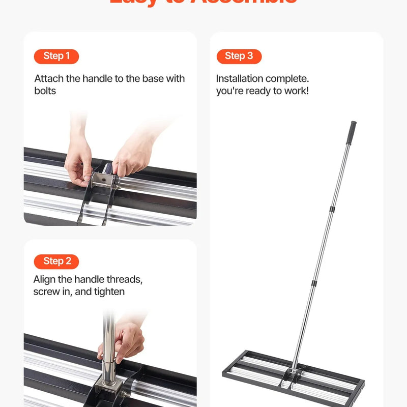 VEVOR zāliena izlīdzināšanas grābeklis ar regulējamu 213 cm rokturi, 760 × 254 mm zemes plāksne, izturīgs un pret rūsu noturīgs metāla augsnes izlīdzināšanas instruments zālienam, pagalmam un golfa laukumiem